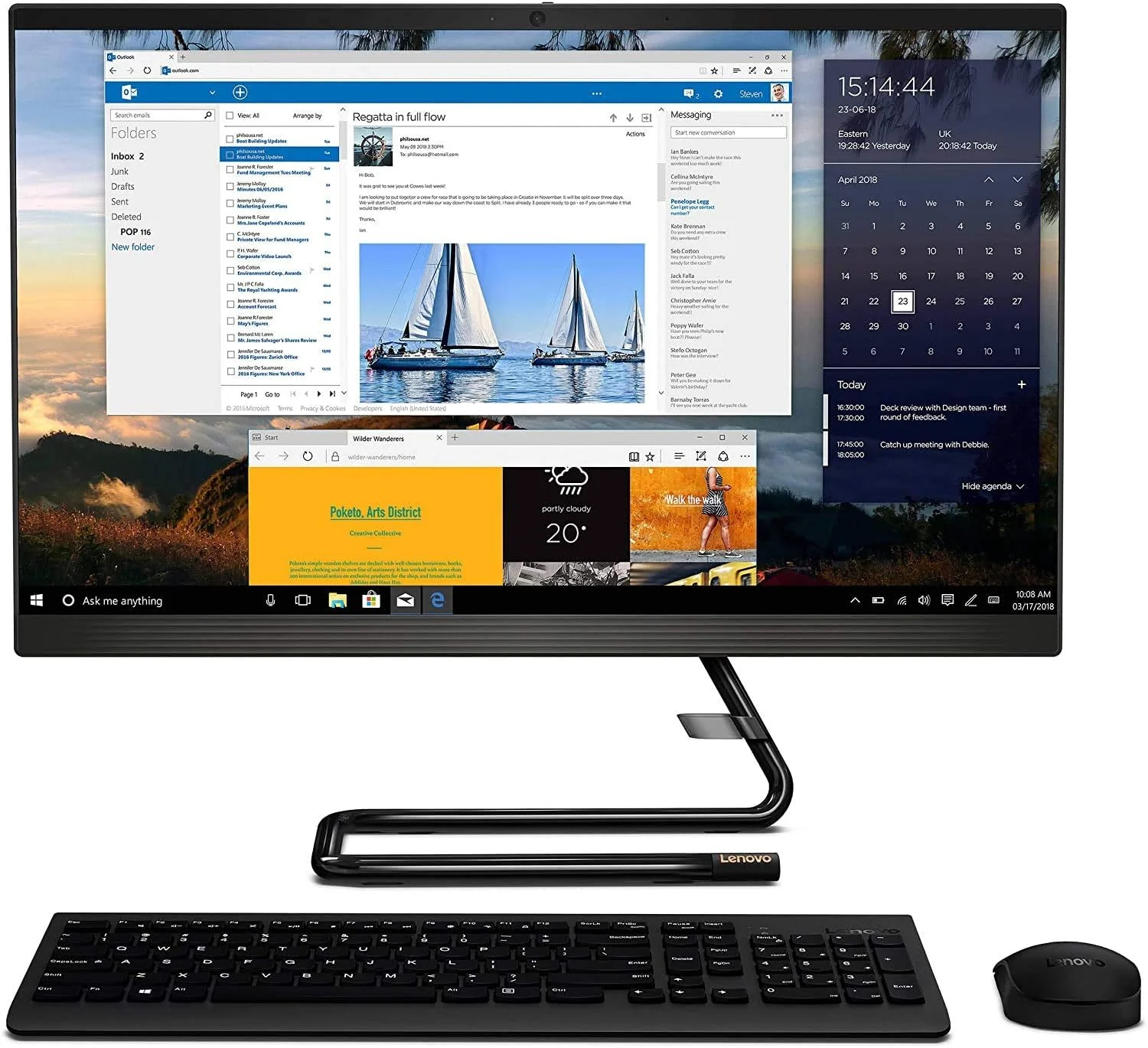 کامپیوتر همه کاره لمسی 23.8 اینچی FHD لنوو IdeaCentre A340، پردازنده Intel Quad-Core i3-9100T (بهتر از i5-7400t)، رم 4 گیگابایتی DDR4، حافظه SSD 256 گیگابایتی PCIe، DVD-RW، ویندوز 10، پد ماوس TWE (ارتقا یافته)