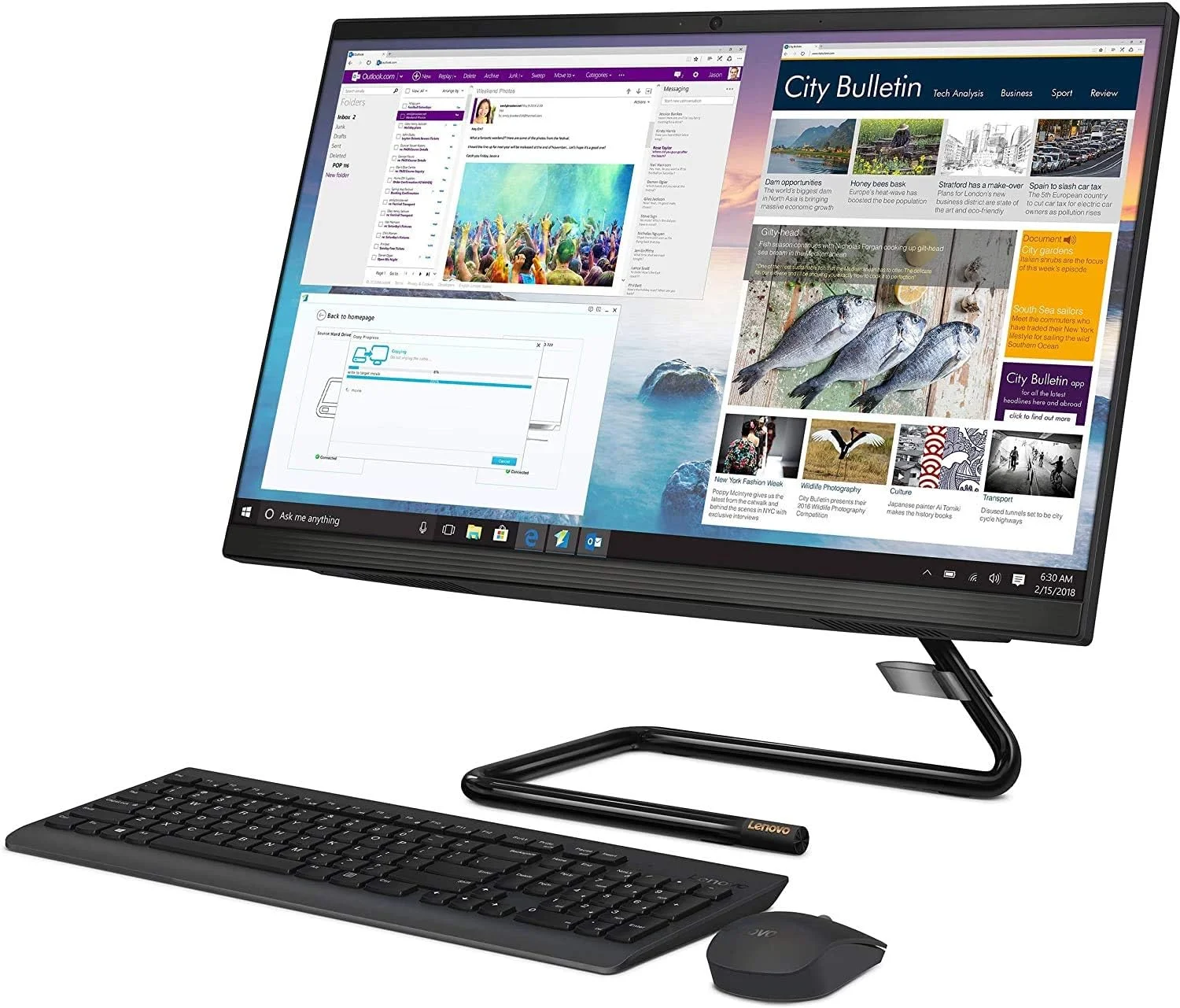 کامپیوتر همه کاره لمسی 23.8 اینچی FHD لنوو IdeaCentre A340، پردازنده Intel Quad-Core i3-9100T (بهتر از i5-7400t)، رم 4 گیگابایتی DDR4، حافظه SSD 256 گیگابایتی PCIe، DVD-RW، ویندوز 10، پد ماوس TWE (ارتقا یافته)