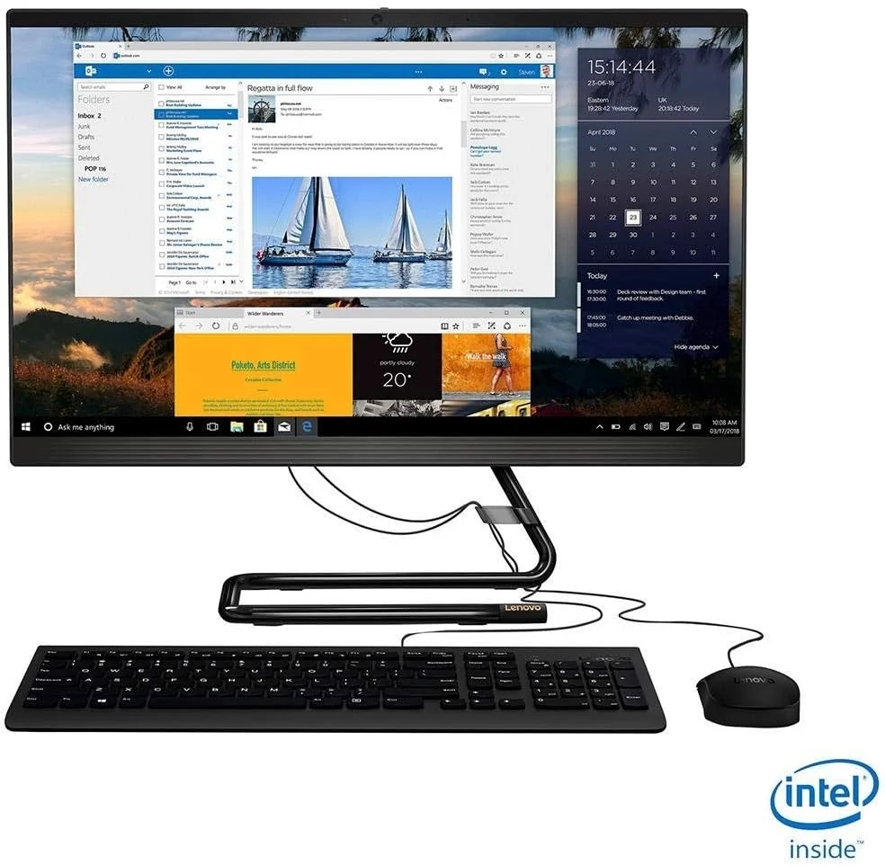 کامپیوتر رومیزی آل این وان 23.8 اینچی FHD بدون لمس لنوو 2021، پردازنده Intel Pentium Gold G6400T با فرکانس 3.4 گیگاهرتز، 16 گیگابایت رم، 512 گیگابایت SSD، وب کم، WiFi، DVD، ویندوز 10 هوم