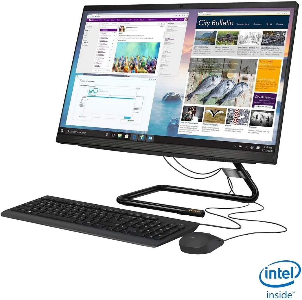 کامپیوتر رومیزی آل این وان 23.8 اینچی FHD بدون لمس لنوو 2021، پردازنده Intel Pentium Gold G6400T با فرکانس 3.4 گیگاهرتز، 16 گیگابایت رم، 512 گیگابایت SSD، وب کم، WiFi، DVD، ویندوز 10 هوم