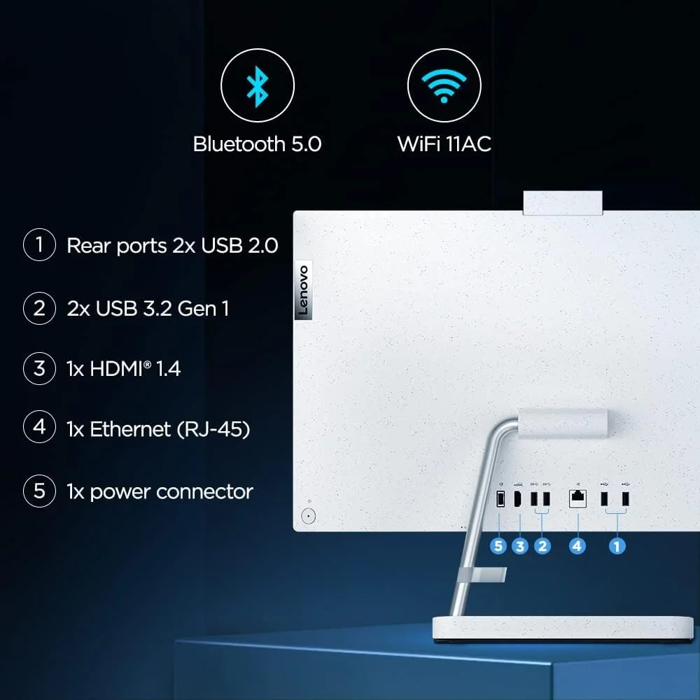 کامپیوتر همه کاره لنوو IdeaCentre AIO 3 با صفحه نمایش 23.8 اینچی FHD IPS بدون حاشیه (AMD Ryzen 5/8GB/512GB SSD/Win 11/MS Office 2021/AMD Radeon Graphics/دوربین 720p/کیبورد و ماوس بی سیم/سفید)، F0G100H3IN کامپیوتر همه کاره لنوو IdeaCentre AIO 3 با صفحه نمایش 23.8 اینچی FHD IPS بدون حاشیه (AMD Ryzen 5/8GB/512GB SSD/Win 11/MS Office 2021/AMD Radeon Graphics/دوربین 720p/کیبورد و ماوس بی سیم/سفید)، F0G100H3IN