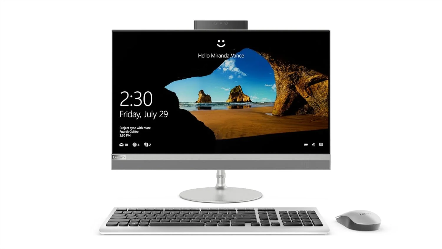 کامپیوتر همه کاره لنوو Ideacentre AIO 520، پردازنده Intel Core i7-8700T، صفحه نمایش 23.8 اینچ، 1 ترابایت HDD، 8 گیگابایت رم، کارت گرافیک AMD RADEON 530، ویندوز 10، کیبورد انگلیسی-عربی، نقره ای