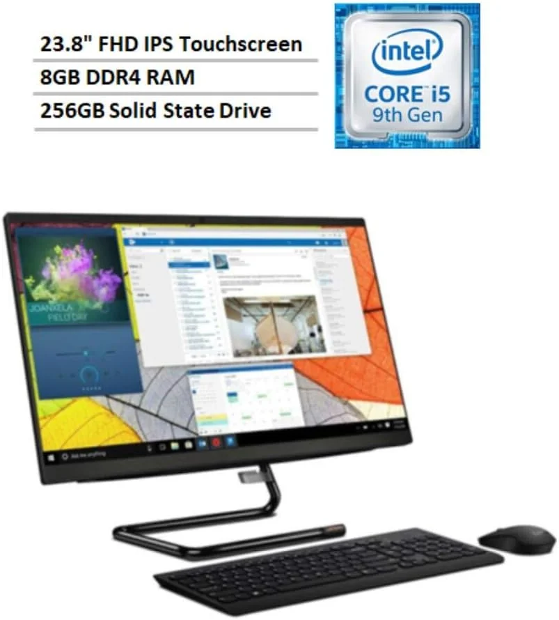 کامپیوتر همه کاره لمسی Lenovo IdeaCentre A340 مدل 2020: صفحه نمایش 23.8 اینچی، پردازنده i5-9400T، رم 8 گیگابایتی DDR4، حافظه SSD 256 گیگابایتی، دی وی دی رایتر، ویندوز 10 هوم