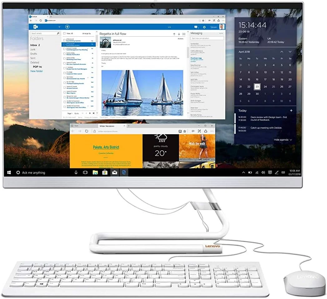 کامپیوتر همه کاره لنوو IdeaCentre AIO340، صفحه نمایش لمسی 23.8 اینچی FHD، پردازنده Intel Core i5-10400T، رم 8 گیگابایتی، حافظه SSD 512 گیگابایتی، گرافیک AMD Radeon 625 2G GDDR5، ویندوز 10، رنگ سفید - [F0EU00ATAX]