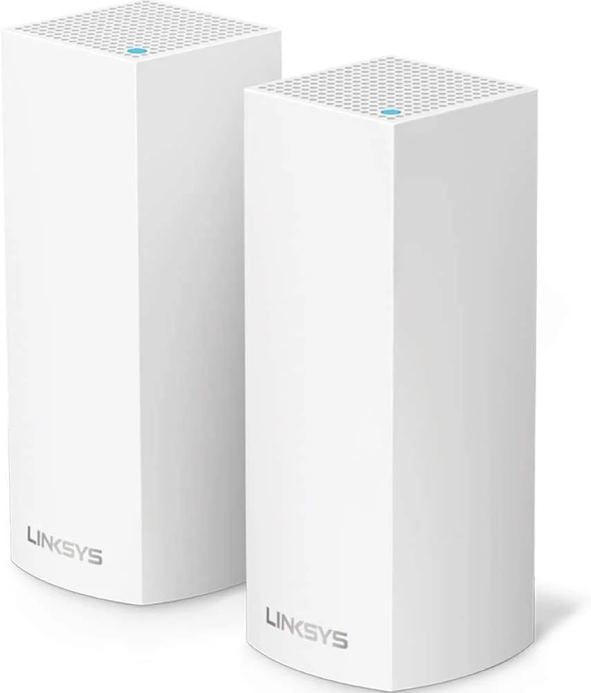 سیستم وای فای مش خانگی سه بانده Linksys WHW0302 Velop (روتر/تقویت کننده وای فای AC4400 برای پوشش یکپارچه تا 370 متر مربع، کنترل والدین، بسته 2 عددی، سفید)