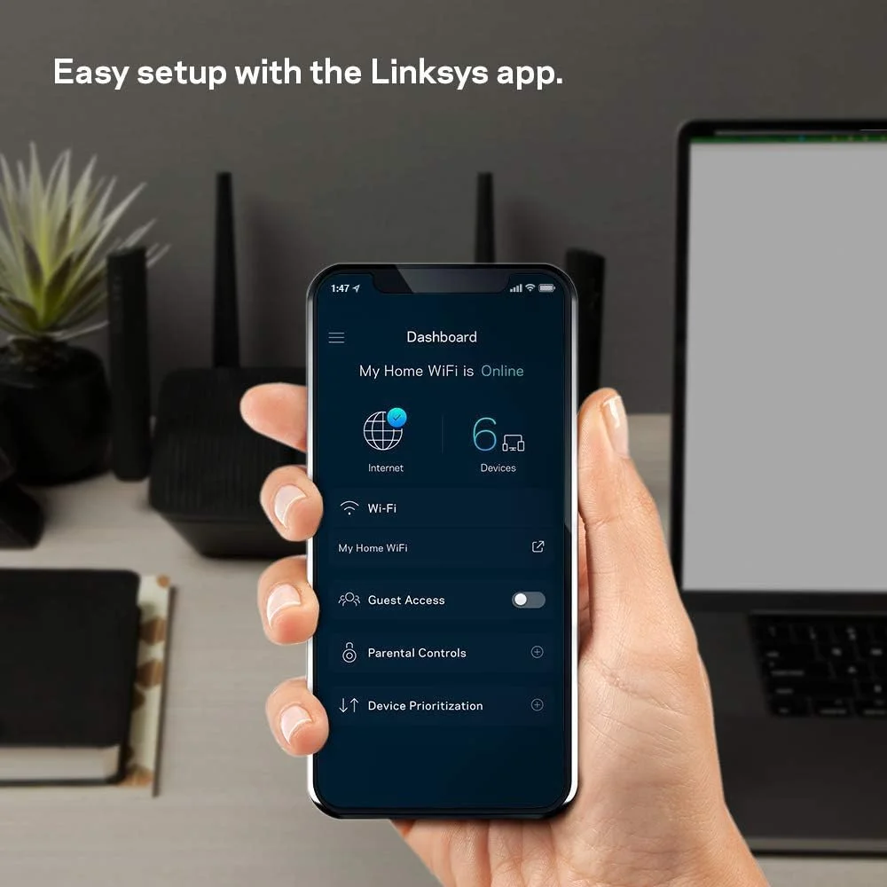 روتر وای فای مش سه بانده MU-MIMO Linksys MR8300 (AC2200، 4 پورت گیگابیتی اترنت، روتر بی سیم سریع) روتر وای فای مش سه بانده MU-MIMO Linksys MR8300 (AC2200، 4 پورت گیگابیتی اترنت، روتر بی سیم سریع)