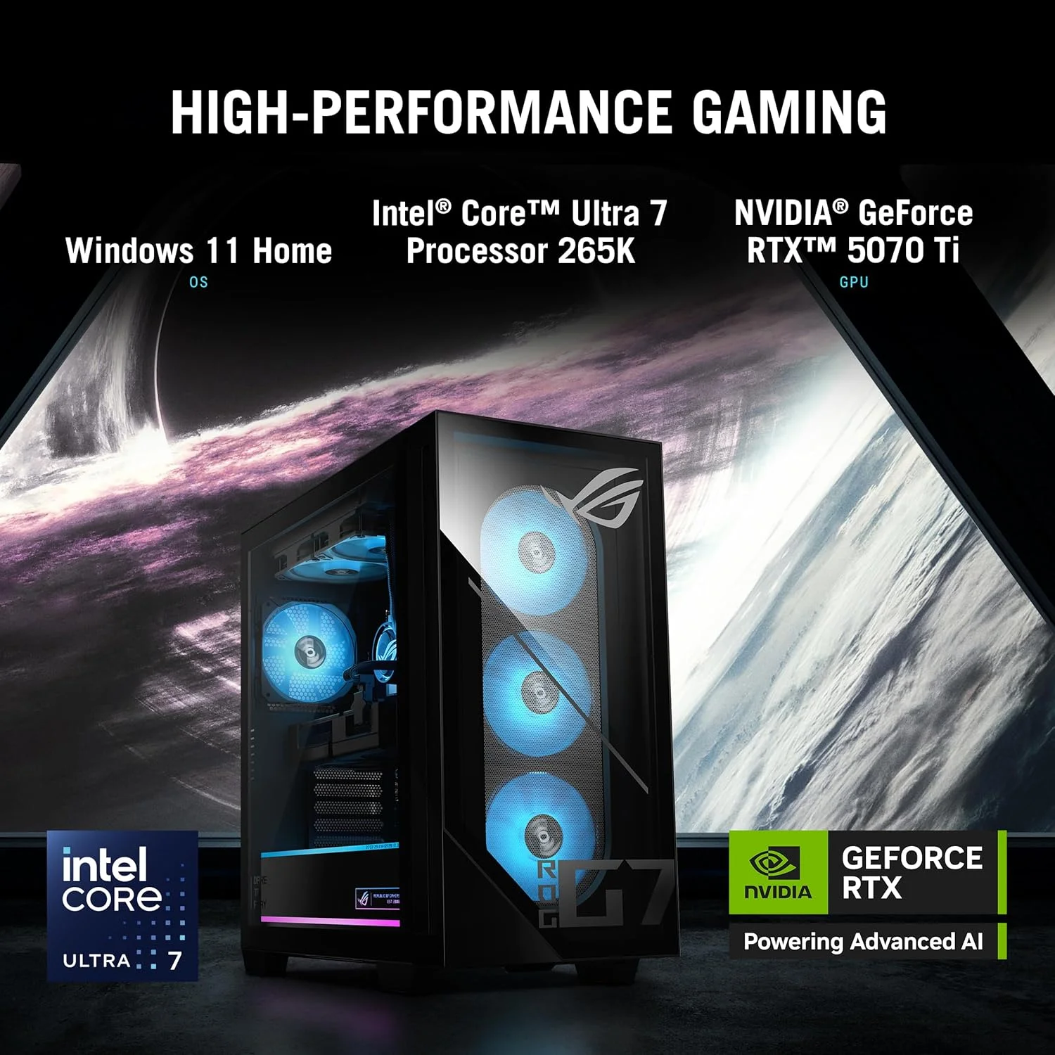 کامپیوتر گیمینگ ASUS ROG G700 (2025) | کارت گرافیک NVIDIA RTX 5070TI PRIME 16GB | پردازنده Intel Core Ultra 7 265F | رم 32GB | حافظه SSD 1TB | WiFi 6 + Bluetooth 5.4 | ویندوز 11 هوم [G700TF-07265F327W]