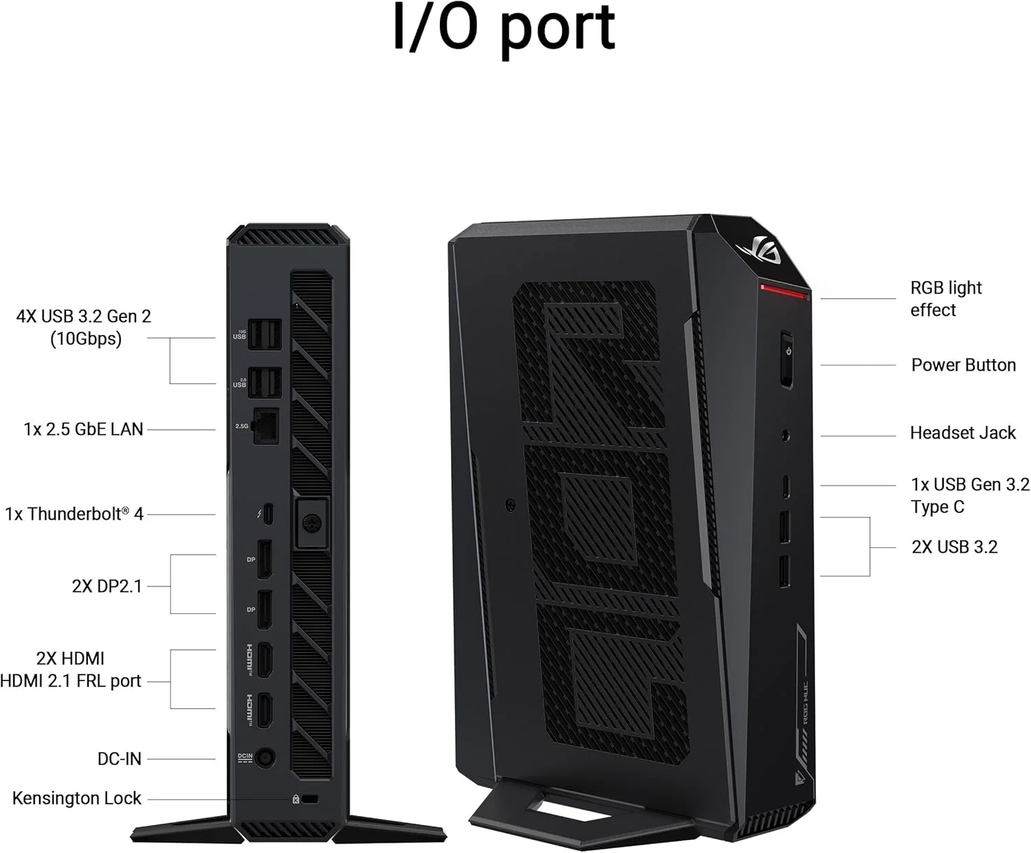 مینی پی سی ایسوس ROG NUC (2025)، پردازنده Intel Core Ultra 9 275HX، کارت گرافیک NVIDIA GeForce RTX 5080، رم 16 گیگابایتی DDR5-6400 MTs (تا 48 گیگابایت)، 2 ترابایت NVMe، وای فای 7، بلوتوث 5.4، تاندربولت 4، Type-C | RNUC15JNK9X28AA2