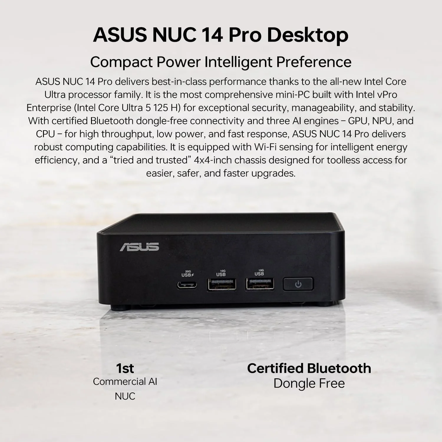 مینی دسکتاپ ASUS NUC Pro 14 Ultra 5 AI، پردازنده Intel Ultra 5، رم 32 گیگابایتی DDR5، حافظه SSD 1 ترابایتی، Wi-Fi 6، HDMI، بلوتوث، ویندوز 11 پرو، مشکی، پشتیبانی از خانه/تجارت/بازی (ارتقا یافته)