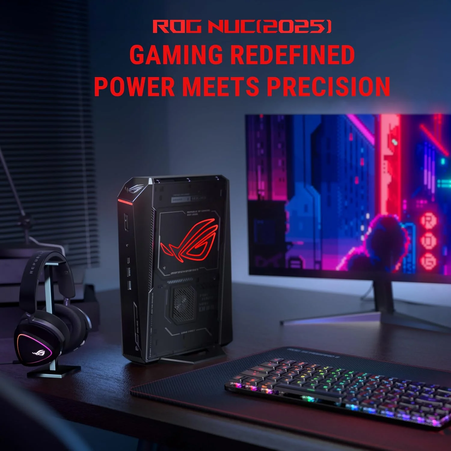 مینی پی سی ایسوس ROG NUC (2025)، پردازنده Intel Core Ultra 9 275HX، کارت گرافیک NVIDIA GeForce RTX 5080، رم 16 گیگابایتی DDR5-6400 MTs (تا 48 گیگابایت)، 2 ترابایت NVMe، وای فای 7، بلوتوث 5.4، تاندربولت 4، Type-C | RNUC15JNK9X28AA2