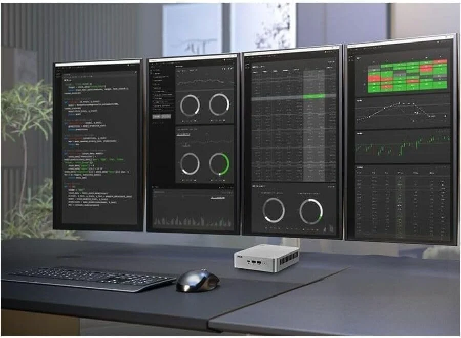 مینی کامپیوتر بدون قطعه ASUS NUC 15 Pro+ با پردازنده Intel Series 2 Core Ultra 7 255H، تا 96 گیگابایت رم DDR5، فضای ذخیره سازی دوگانه، Thunderbolt™ 4، Wi-Fi 7 و بلوتوث 5.4، شاسی آلومینیومی نقره ای بدون ابزار، با پایه VESA