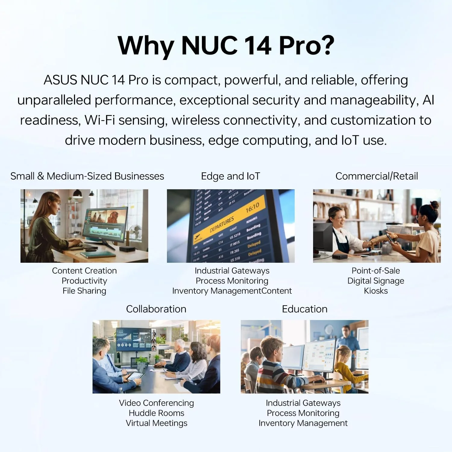 مینی دسکتاپ ASUS NUC Pro 14 Ultra 5 AI، پردازنده Intel Ultra 5، رم 32 گیگابایتی DDR5، حافظه SSD 1 ترابایتی، Wi-Fi 6، HDMI، بلوتوث، ویندوز 11 پرو، مشکی، پشتیبانی از خانه/تجارت/بازی (ارتقا یافته)