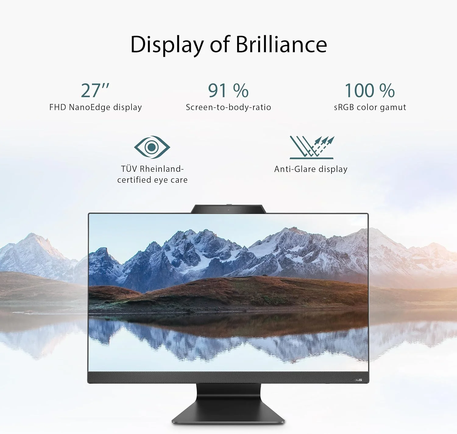 کامپیوتر همه کاره ASUS M3702، صفحه نمایش 27 اینچی FHD، پردازنده AMD Ryzen™ 5 7520U، رم 16 گیگابایتی، SSD 1 ترابایتی، ویندوز 11 هوم، قفل Kensington، مشکی، M3702WFA-PB506
