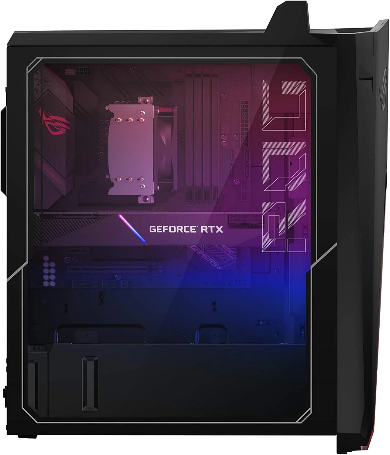کامپیوتر گیمینگ رومیزی ایسوس ROG Strix G15CK، پردازنده Intel Core i7-10700KF، کارت گرافیک GeForce RTX 2070 SUPER، رم 16 گیگابایتی DDR4، حافظه SSD 512 گیگابایتی، Wi-Fi 6، کیبورد ROG Strix Flare و ماوس Gladius II، ویندوز 10 هوم، G15CK-BS772