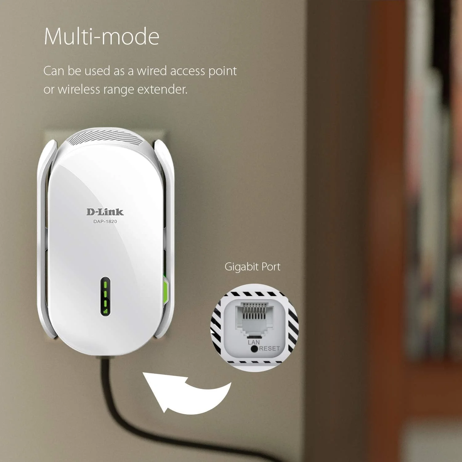 تقویت کننده محدوده وای فای D-Link، تقویت کننده سیگنال دیواری مش AC2000، پوشش تا 2600 فوت مربع، تکرار کننده بی سیم دو بانده، نقطه دسترسی برای خانه هوشمند (DAP-1820-US)