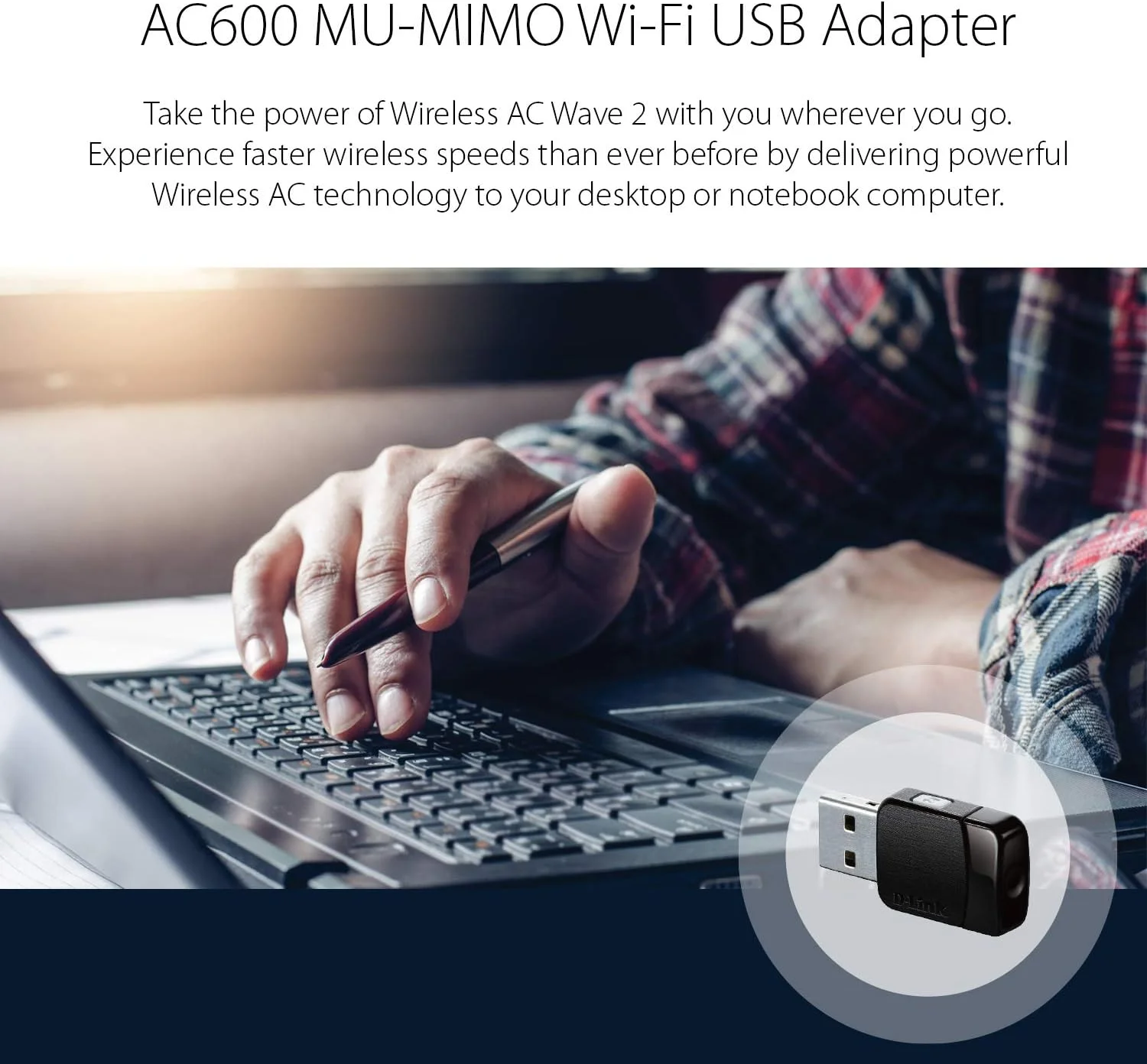 آداپتور وای فای USB دی-لینک AC600 مینی وایرلس اینترنت دو بانده MU-Mimo شبکه وای فای دسکتاپ لپ تاپ (DWA-171)، مشکی