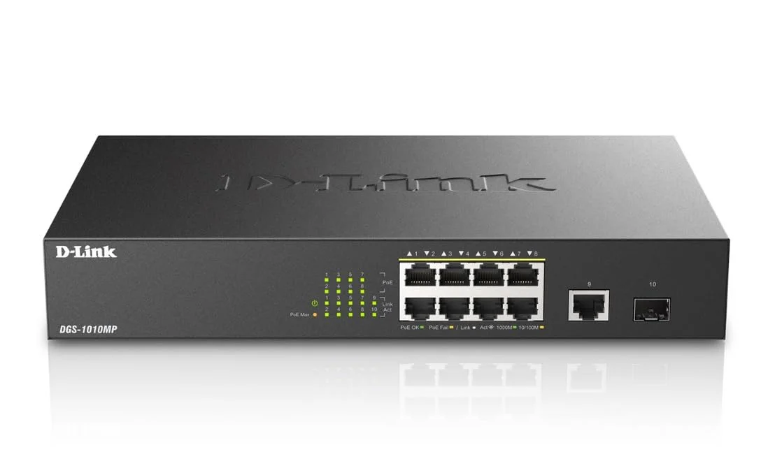 سوئیچ دسکتاپ یا رک مونت غیر مدیریتی گیگابیتی D-Link مدل DGS-1010MP مشکی