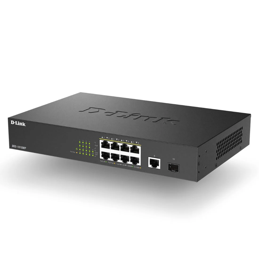 سوئیچ دسکتاپ یا رک مونت غیر مدیریتی گیگابیتی D-Link مدل DGS-1010MP مشکی