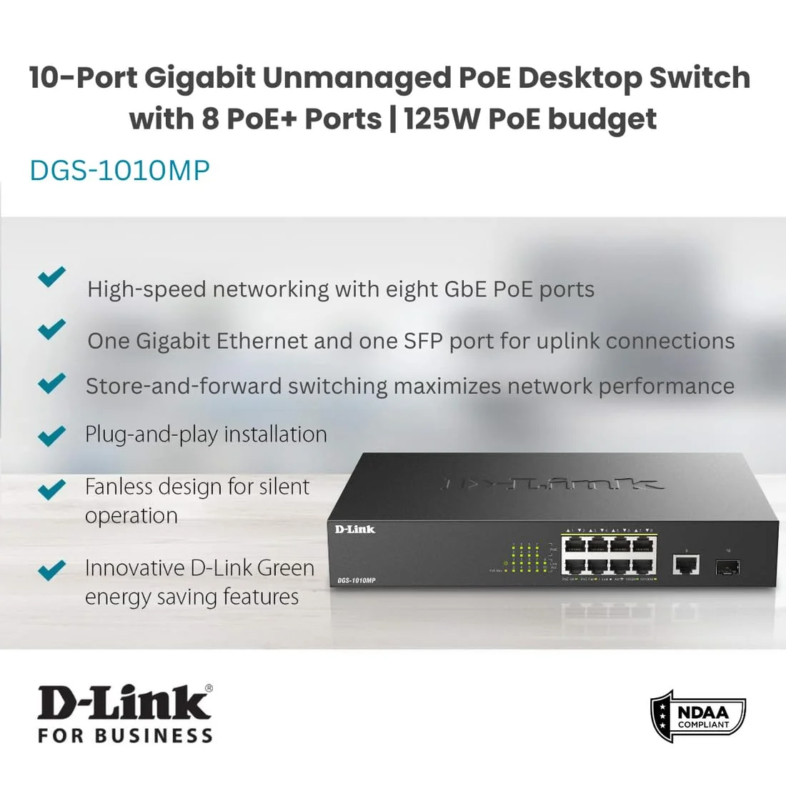 سوئیچ دسکتاپ یا رک مونت غیر مدیریتی گیگابیتی D-Link مدل DGS-1010MP مشکی