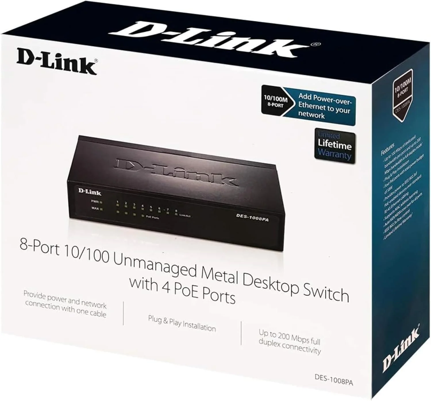 سوئیچ D-Link des-1008 Pa – سوئیچ شبکه (غیر مدیریتی، اترنت سریع (10/100)، IEEE 802.3، IEEE 802.3 Af، IEEE 802.3U، IEEE 802.3 X، 1000 ورودی، 1.6 گیگابیت بر ثانیه، 1 گیگابیت بر ثانیه) مشکی سوئیچ D-Link des-1008 Pa – سوئیچ شبکه (غیر مدیریتی، اترنت سریع (10/100)، IEEE 802.3، IEEE 802.3 Af، IEEE 802.3U، IEEE 802.3 X، 1000 ورودی، 1.6 گیگابیت بر ثانیه، 1 گیگابیت بر ثانیه) مشکی