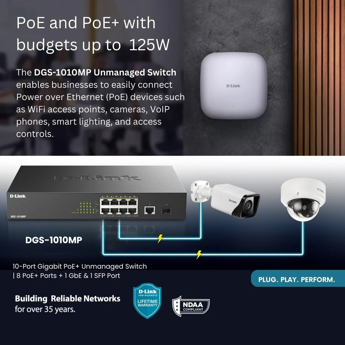 سوئیچ دسکتاپ یا رک مونت غیر مدیریتی گیگابیتی D-Link مدل DGS-1010MP مشکی