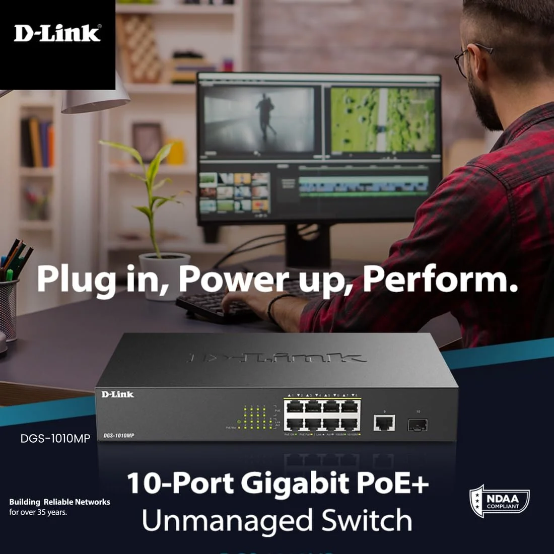 سوئیچ دسکتاپ یا رک مونت غیر مدیریتی گیگابیتی D-Link مدل DGS-1010MP مشکی