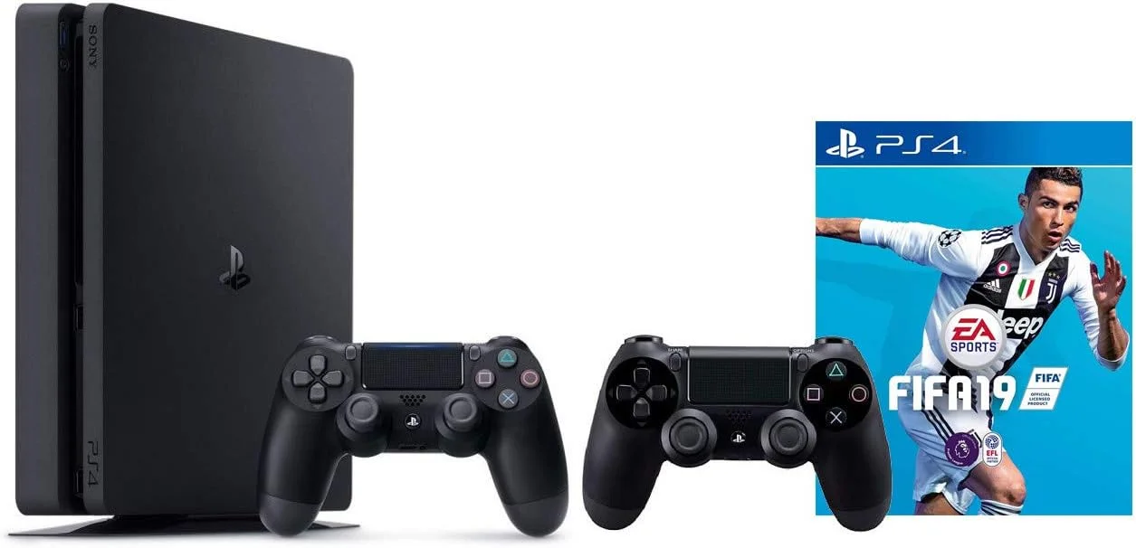 کنسول بازی سونی پلی استیشن 4 اسلیم 1 ترابایت با 2 دسته و بازی FIFA 19 نسخه عربی کنسول بازی سونی پلی استیشن 4 اسلیم 1 ترابایت با 2 دسته و بازی FIFA 19 نسخه عربی