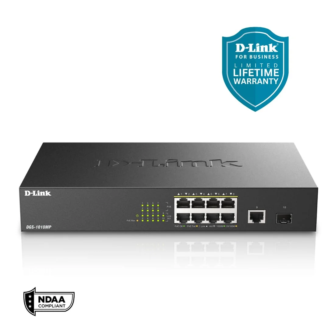 سوئیچ دسکتاپ یا رک مونت غیر مدیریتی گیگابیتی D-Link مدل DGS-1010MP مشکی
