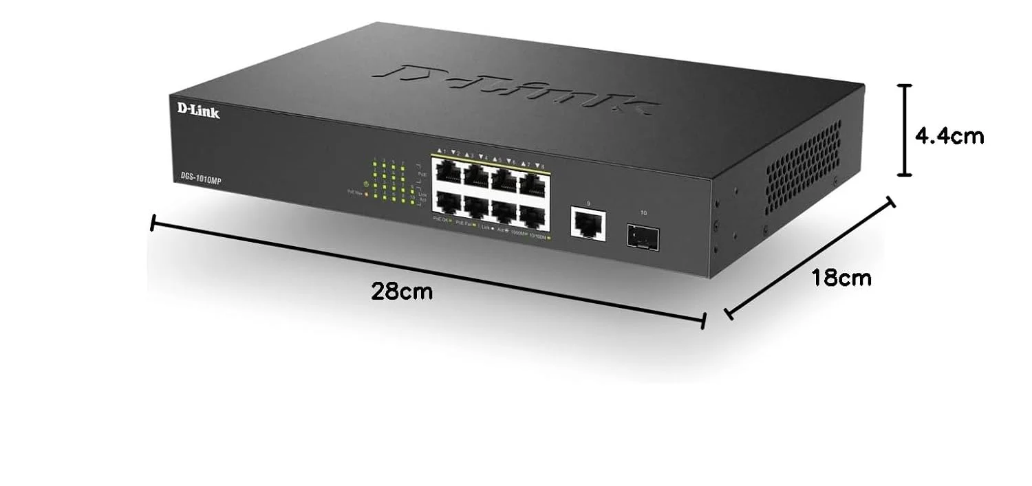 سوئیچ دسکتاپ یا رک مونت غیر مدیریتی گیگابیتی D-Link مدل DGS-1010MP مشکی