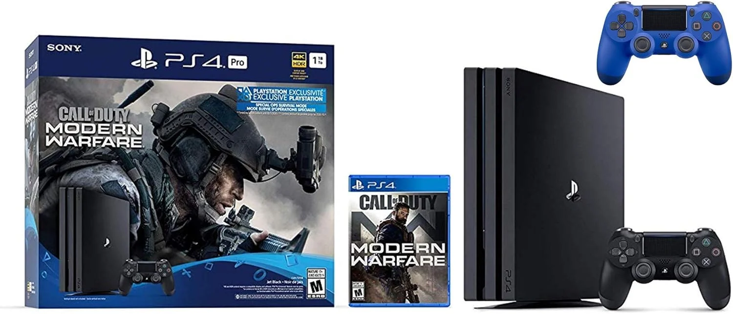 باندل پلی استیشن 4 پرو 1 ترابایتی Call of Duty Modern Warfare Holiday: کنسول پلی استیشن 4 پرو 1 ترابایتی جت بلک، Call of Duty: Modern Warfare، دو عدد کنترلر بی سیم DUALSHOCK 4