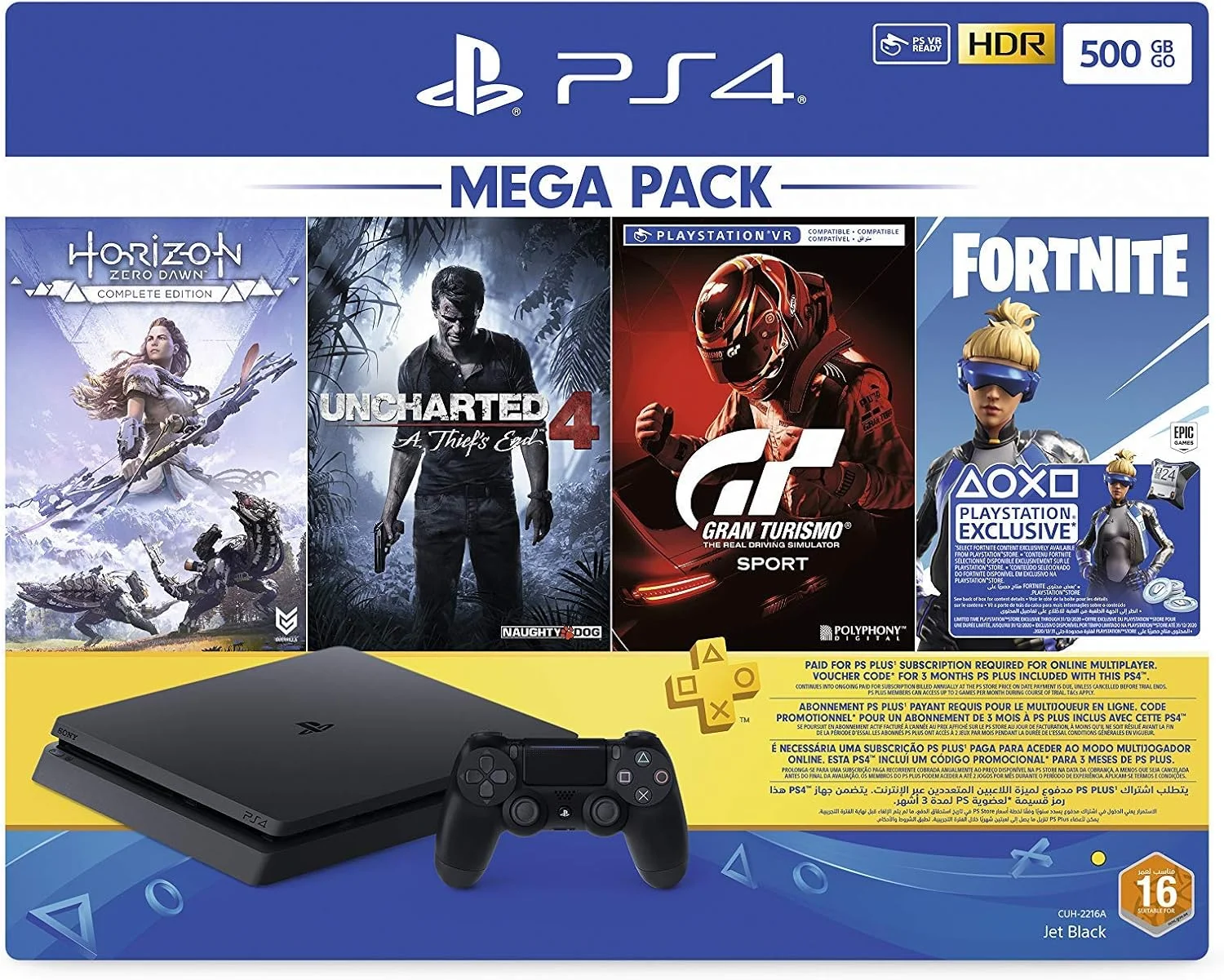 کنسول پلی استیشن 4 سونی 500 گیگابایت (مشکی) به همراه اشتراک 3 ماهه PSN و بسته مگا پک 4 بازی