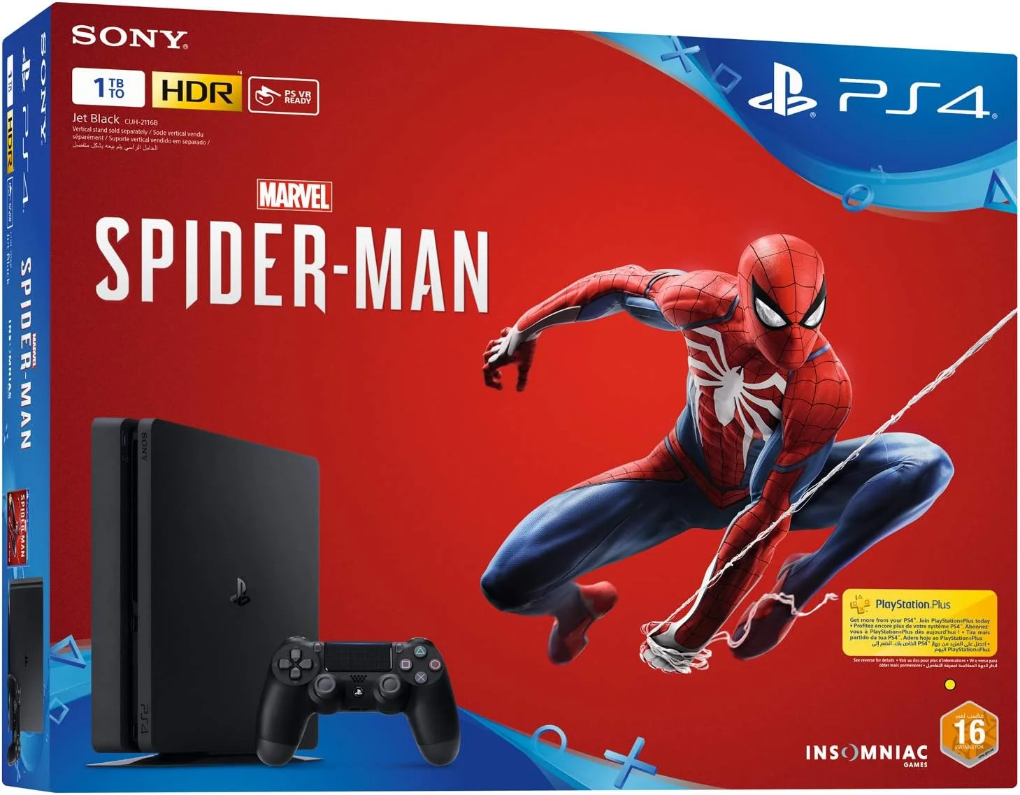 کنسول پلی استیشن 4 سونی با ظرفیت 1 ترابایت (مشکی) همراه با بسته Spider-Man