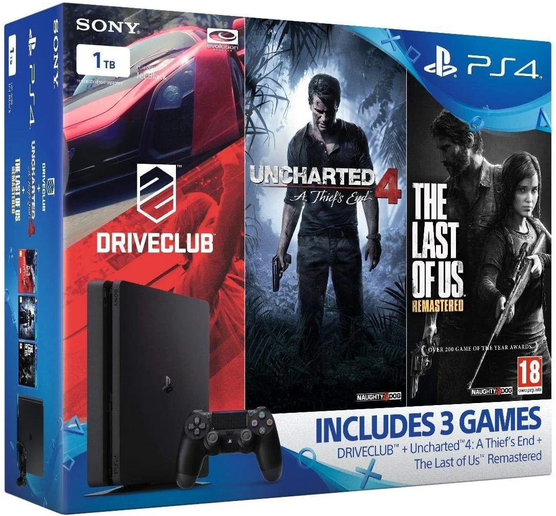 بسته کنسول بازی سونی پلی استیشن 4 اسلیم 1 ترابایتی (Uncharted 4، The Last of Us، DriveClub)