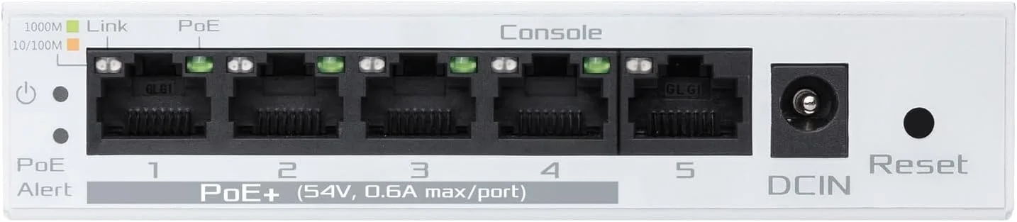 سوییچ 5 پورت گیگابیتی PoE+ هوشمند ASUS ExpertWiFi EBP15، پشتیبانی از تنظیم اولویت PoE، ایده آل برای اکسس پوینت های PoE، دوربین های مداربسته IP، تلفن های VoIP، مدیریت متمرکز برنامه با روتر ExpertWiFi - سفید