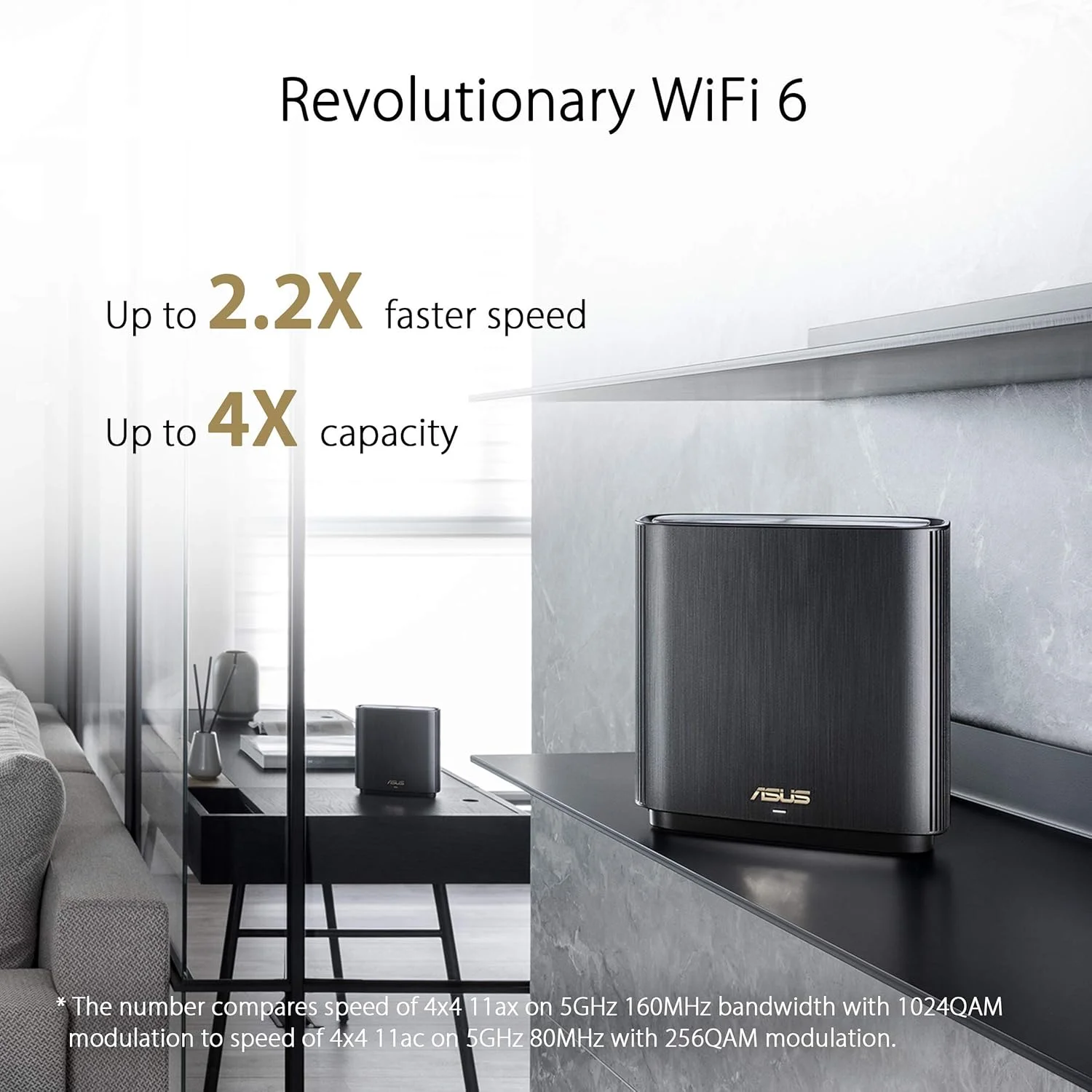 سیستم وای فای مش سه بانده ASUS XT8 WIFI AX6600، پوشش کل خانه تا 5500 فوت مربع و 6+ اتاق خواب، بسته 2 عددی مشکی، ZenWiFi AX (XT8)، بسته 2 عددی مشکی