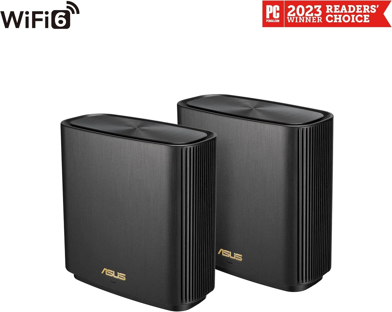 سیستم وای فای مش سه بانده ASUS ZenWiFi AX6600 (XT8 2PK) - پوشش کل خانه تا 5500 فوت مربع و 6+ اتاق، AiMesh، امنیت اینترنت مادام العمر، راه اندازی آسان، 3 SSID، کنترل والدین، مشکی