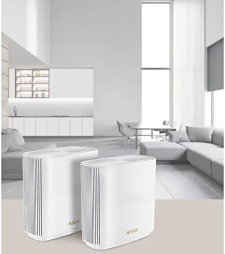 سیستم وای فای مش سه بانده ASUS ZenWiFi Whole-Home WiFi 6E (ET8 2PK)، پوشش تا 5500 فوت مربع و 6+ اتاق، 6600 مگابیت بر ثانیه، باند 6 گیگاهرتز جدید، AiMesh، Instant Guard