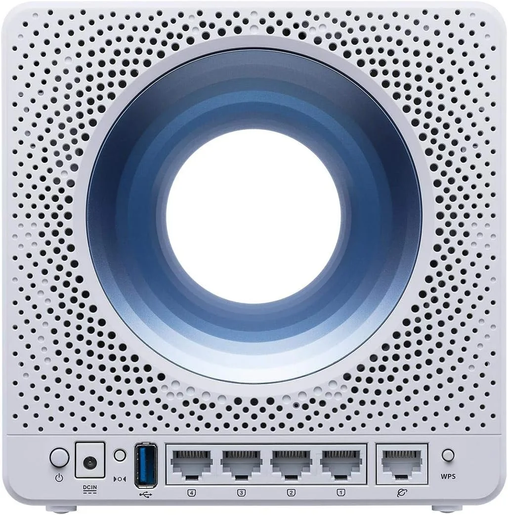 روتر بی‌سیم دو بانده ایسوس (AC2600) مناسب خانه‌های هوشمند، مجهز به فناوری Intel WiFi (تا 2600 مگابیت بر ثانیه) و امنیت اینترنتی رایگان مادام‌العمر Trend Micro، سازگار با Amazon Alexa و Echo (Blue Cave)