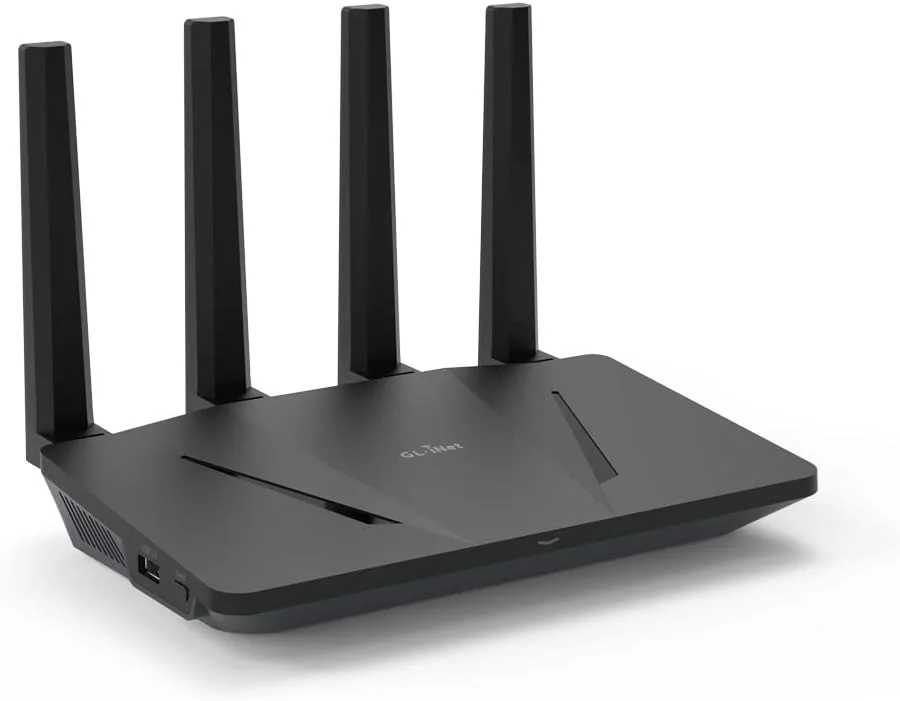 روتر وای فای 6 GL.iNet GL-AX1800 (Flint) - روتر اینترنت بی سیم گیگابیتی دو بانده | 5 پورت اترنت 1G | تا 120 دستگاه | سرعت شگفت انگیز OpenVpn و WireGuard | امنیت WPA3 | MU-MIMO | 802.11ax