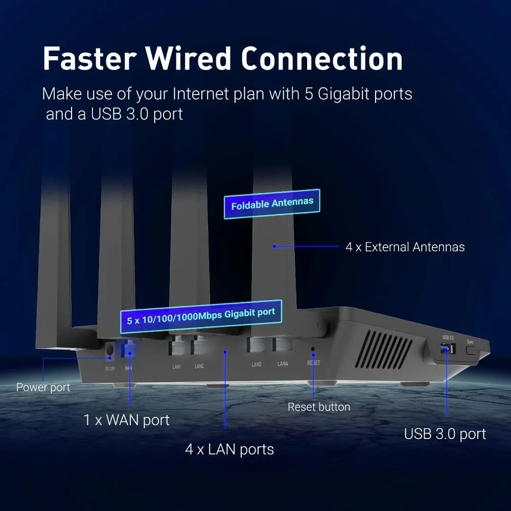 روتر وای فای 6 GL.iNet GL-AX1800 (Flint) - روتر اینترنت بی سیم گیگابیتی دو بانده | 5 پورت اترنت 1G | تا 120 دستگاه | سرعت شگفت انگیز OpenVpn و WireGuard | امنیت WPA3 | MU-MIMO | 802.11ax