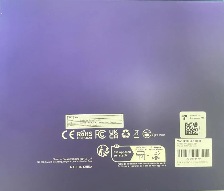 روتر وای فای 6 GL.iNet GL-AX1800 (Flint) - روتر اینترنت بی سیم گیگابیتی دو بانده | 5 پورت اترنت 1G | تا 120 دستگاه | سرعت شگفت انگیز OpenVpn و WireGuard | امنیت WPA3 | MU-MIMO | 802.11ax