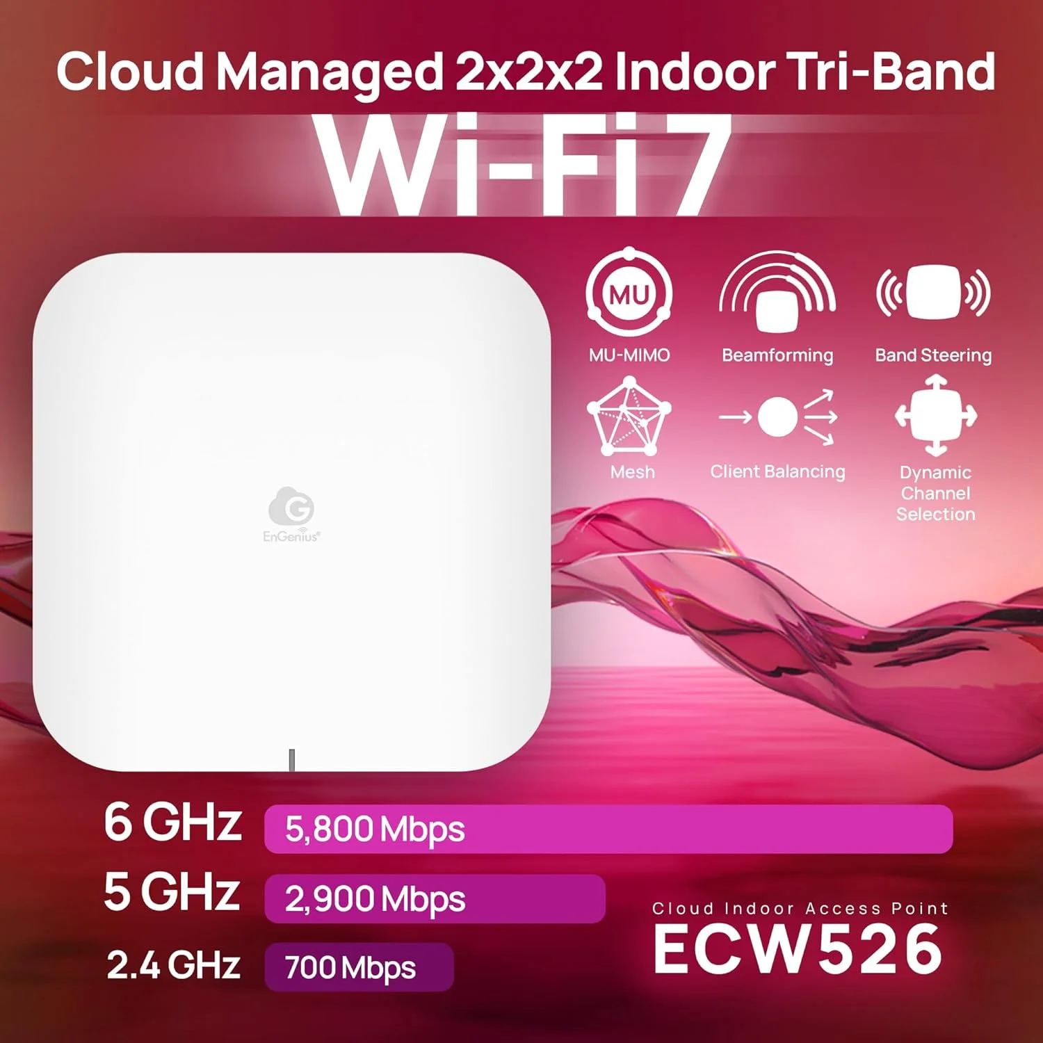 اکسس پوینت سقفی سه باندی وای فای 7 EnGenius ECW526 با قابلیت مدیریت ابری | MIMO 2x2، 2.4GHz/5GHz/6GHz (700+2900+5800Mbps)، پورت 10GE PoE++، 802.3bt اکسس پوینت سقفی سه باندی وای فای 7 EnGenius ECW526 با قابلیت مدیریت ابری | MIMO 2x2، 2.4GHz/5GHz/6GHz (700+2900+5800Mbps)، پورت 10GE PoE++، 802.3bt