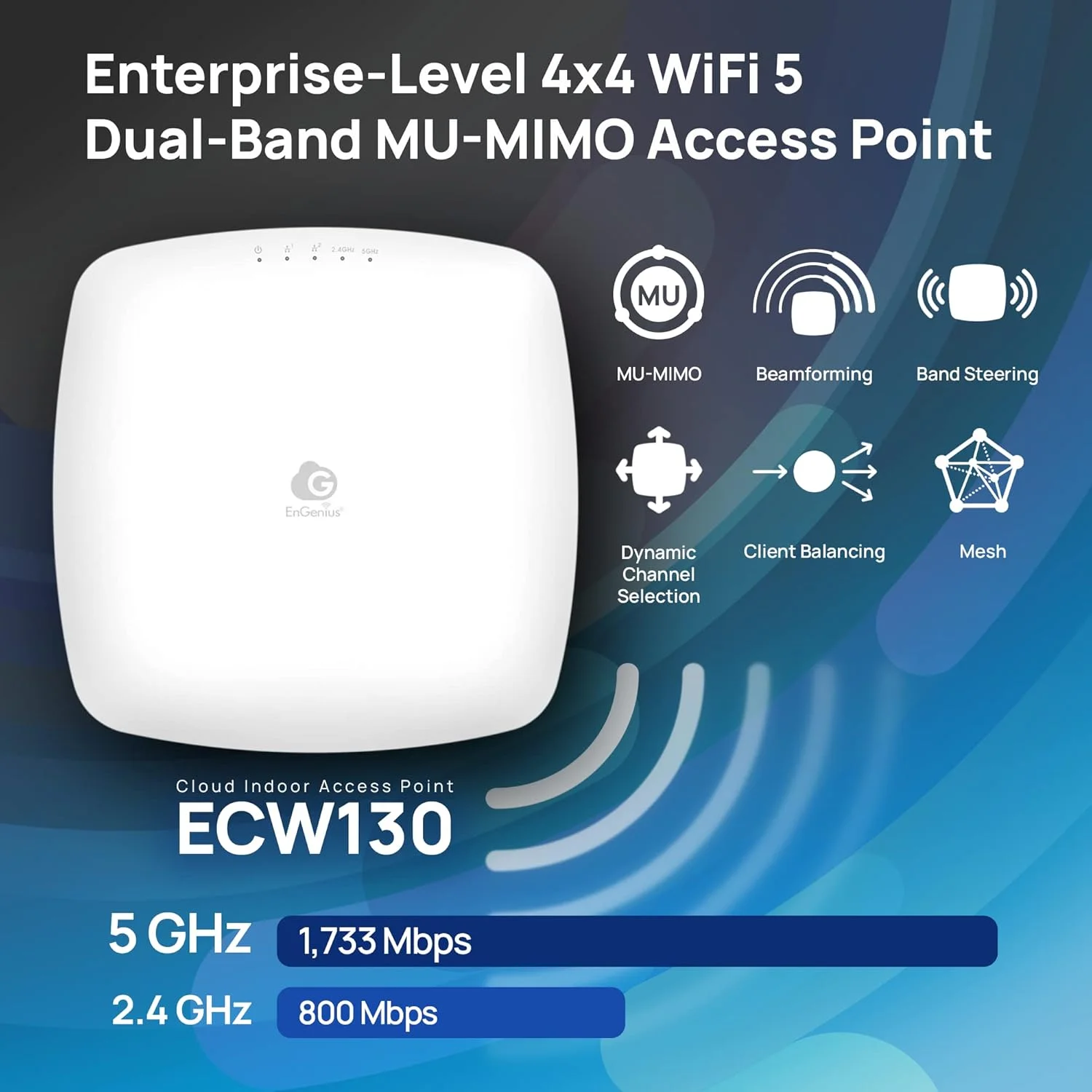 اکسس پوینت داخلی EnGenius Cloud Managed ECW130، 4x4، MU-MIMO دو بانده با سرعت 1733 مگابیت بر ثانیه در 5 گیگاهرتز و 800 مگابیت بر ثانیه در 2.4 گیگاهرتز (آداپتور برق شامل نمی شود) اکسس پوینت داخلی EnGenius Cloud Managed ECW130، 4x4، MU-MIMO دو بانده با سرعت 1733 مگابیت بر ثانیه در 5 گیگاهرتز و 800 مگابیت بر ثانیه در 2.4 گیگاهرتز (آداپتور برق شامل نمی شود)