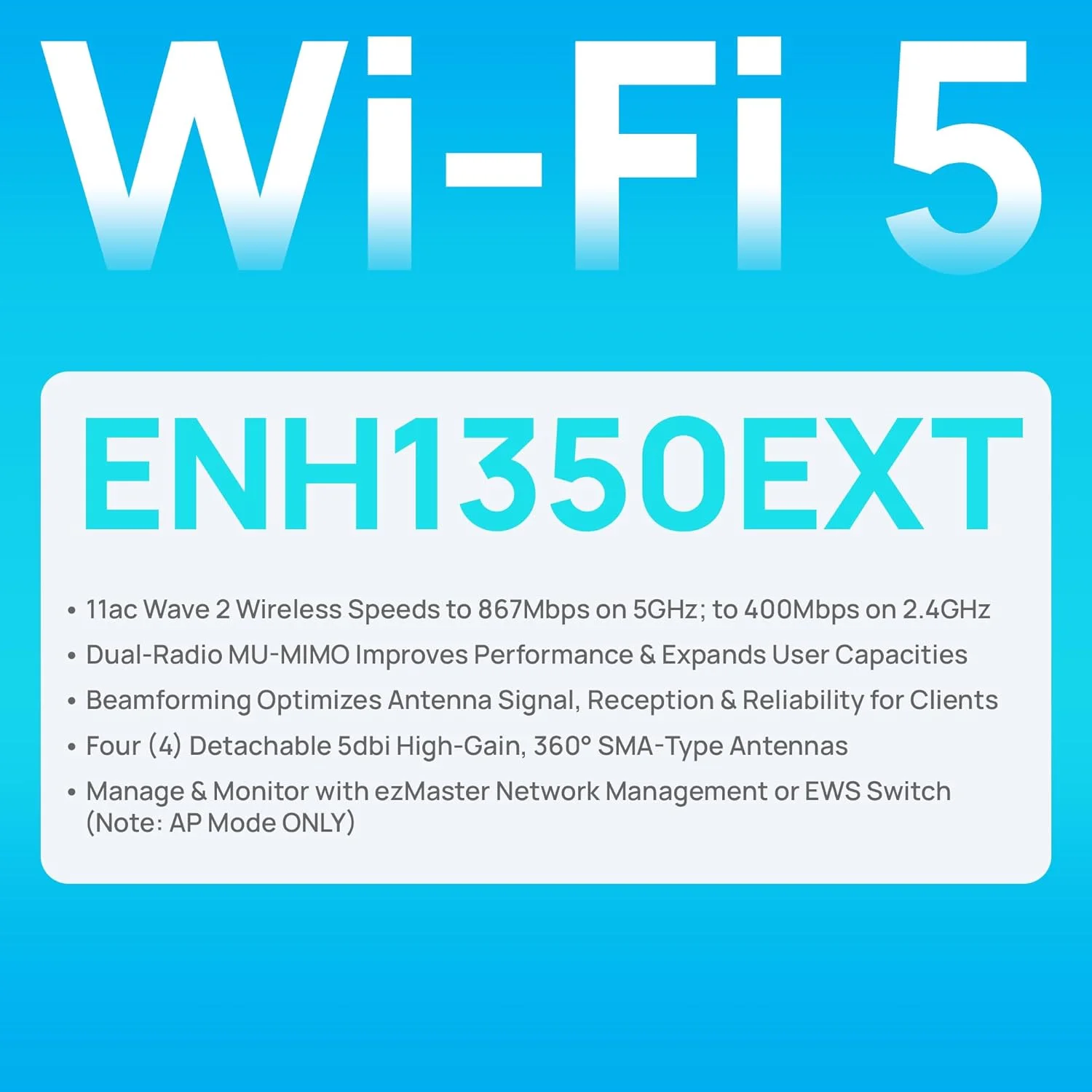اکسس پوینت/تقویت کننده برد/پل فضای باز دوربرد دو بانده EnGenius Technologies ENH1350EXT Wi-Fi 5 AC1300 2x2 دارای استاندارد IP67، MU-MIMO و رومینگ سریع (شامل کیت نصب و انژکتور PoE)