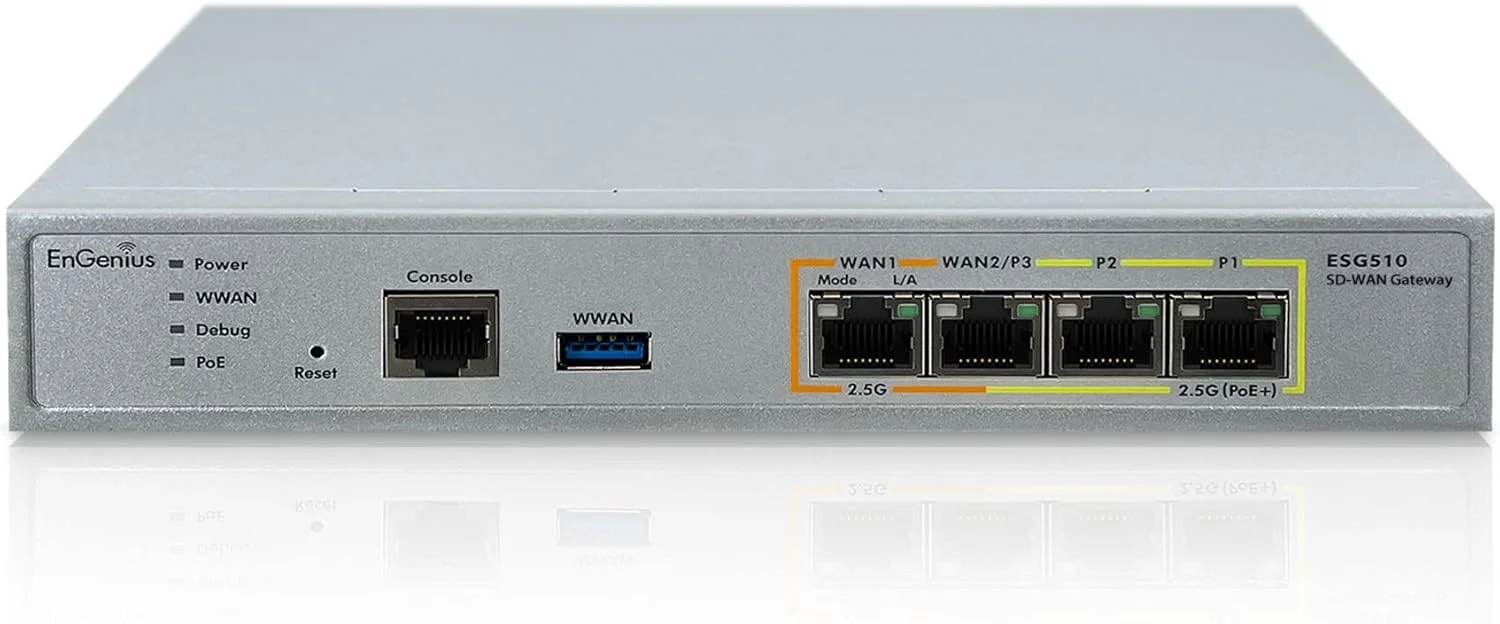 روتر VPN مدیریت شده EnGenius، روتر تجاری SD-WAN | PoE+ | چهار هسته ای 1.6 گیگاهرتز | دوگانه 2.5GbE WAN/LAN | Failover 4G | فایروال | دروازه امنیتی کسب و کارهای کوچک - ESG510