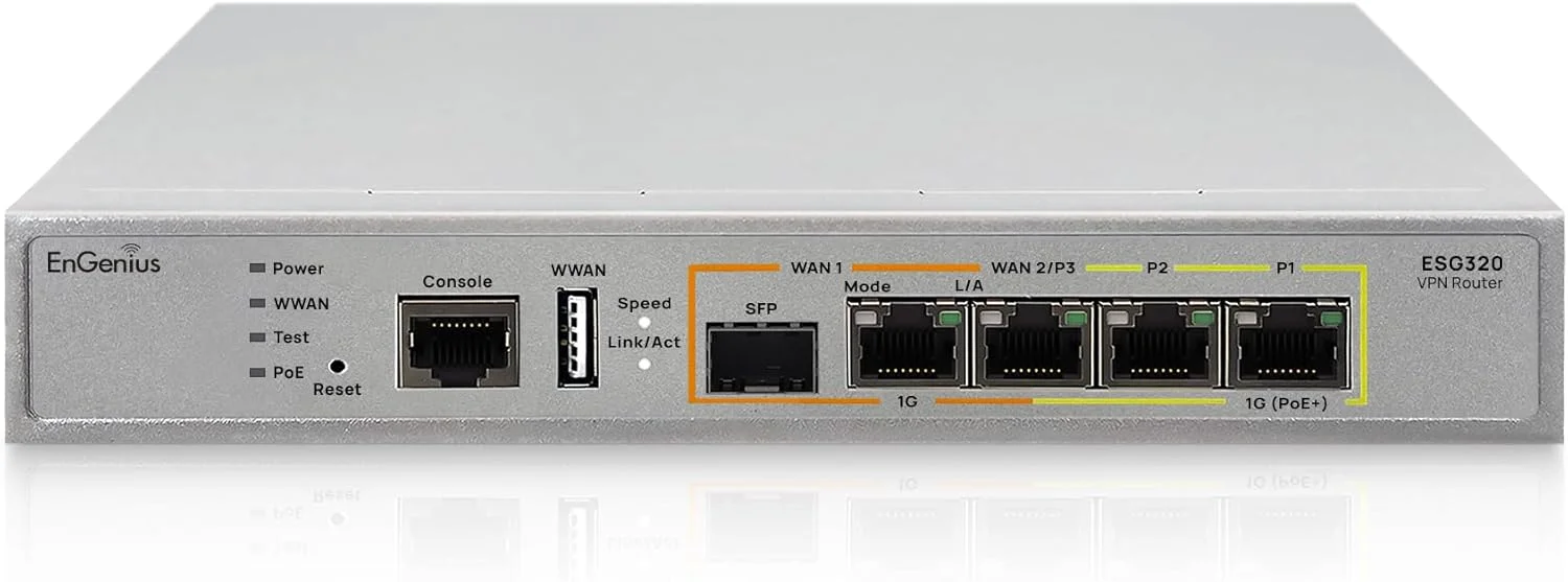 دروازه SD-WAN EnGenius ESG320 | 3x GbE، 1x GbE PoE+، 1x SFP، بودجه PoE 30W، قابل نصب روی میز/دیوار