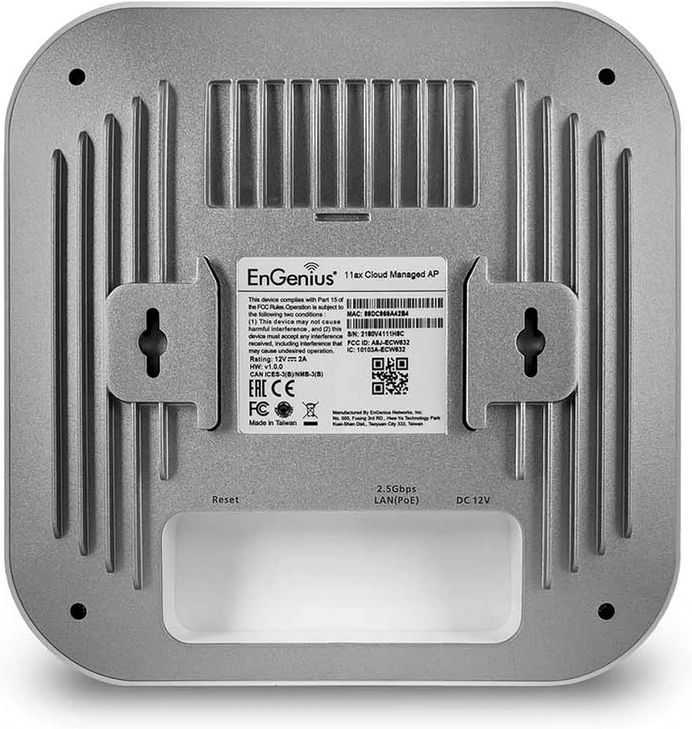 EnGenius ECW230S Cloud Managed Security WiFi 6 Dual-Band Ceiling Mount AP | 11ax, 4x4 MIMO (1148+2400Mbps), 2.5GbE LAN, 8x Integrated Antennas, 802.3at PoE, AirGuard Scanning Radio, Spectrum Analyzer
