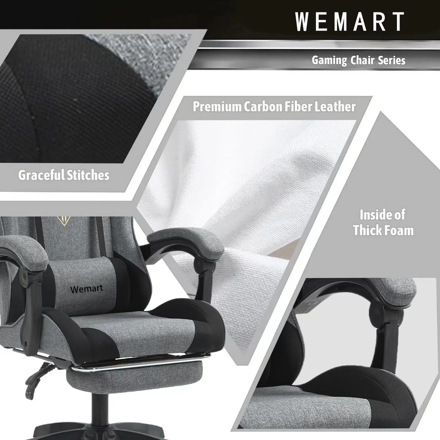 صندلی گیمینگ Wemart، صندلی کامپیوتر با پارچه، صندلی اداری با دسته و صندلی قابل تنظیم، صندلی بازی ویدیویی ارگونومیک با پشتیبانی گردن و ماساژ کمر (خاکستری) صندلی گیمینگ Wemart، صندلی کامپیوتر با پارچه، صندلی اداری با دسته و صندلی قابل تنظیم، صندلی بازی ویدیویی ارگونومیک با پشتیبانی گردن و ماساژ کمر (خاکستری)