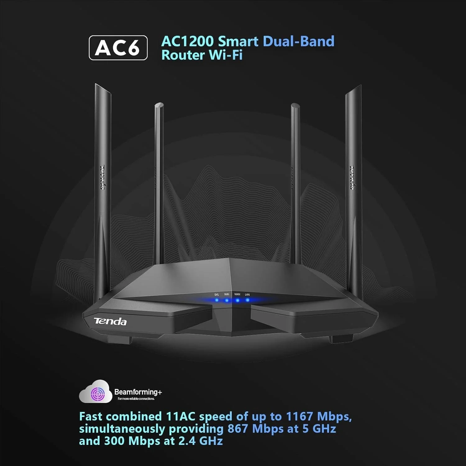 روتر هوشمند وای فای Tenda AC1200، روتر اینترنت بی سیم دو بانده با سرعت بالا با برنامه هوشمند، 4 پورت اترنت سریع 100 مگابیت بر ثانیه، پشتیبانی از وای فای مهمان، حالت Access Point، IPv6 و کنترل والدین (AC6) روتر هوشمند وای فای Tenda AC1200، روتر اینترنت بی سیم دو بانده با سرعت بالا با برنامه هوشمند، 4 پورت اترنت سریع 100 مگابیت بر ثانیه، پشتیبانی از وای فای مهمان، حالت Access Point، IPv6 و کنترل والدین (AC6)