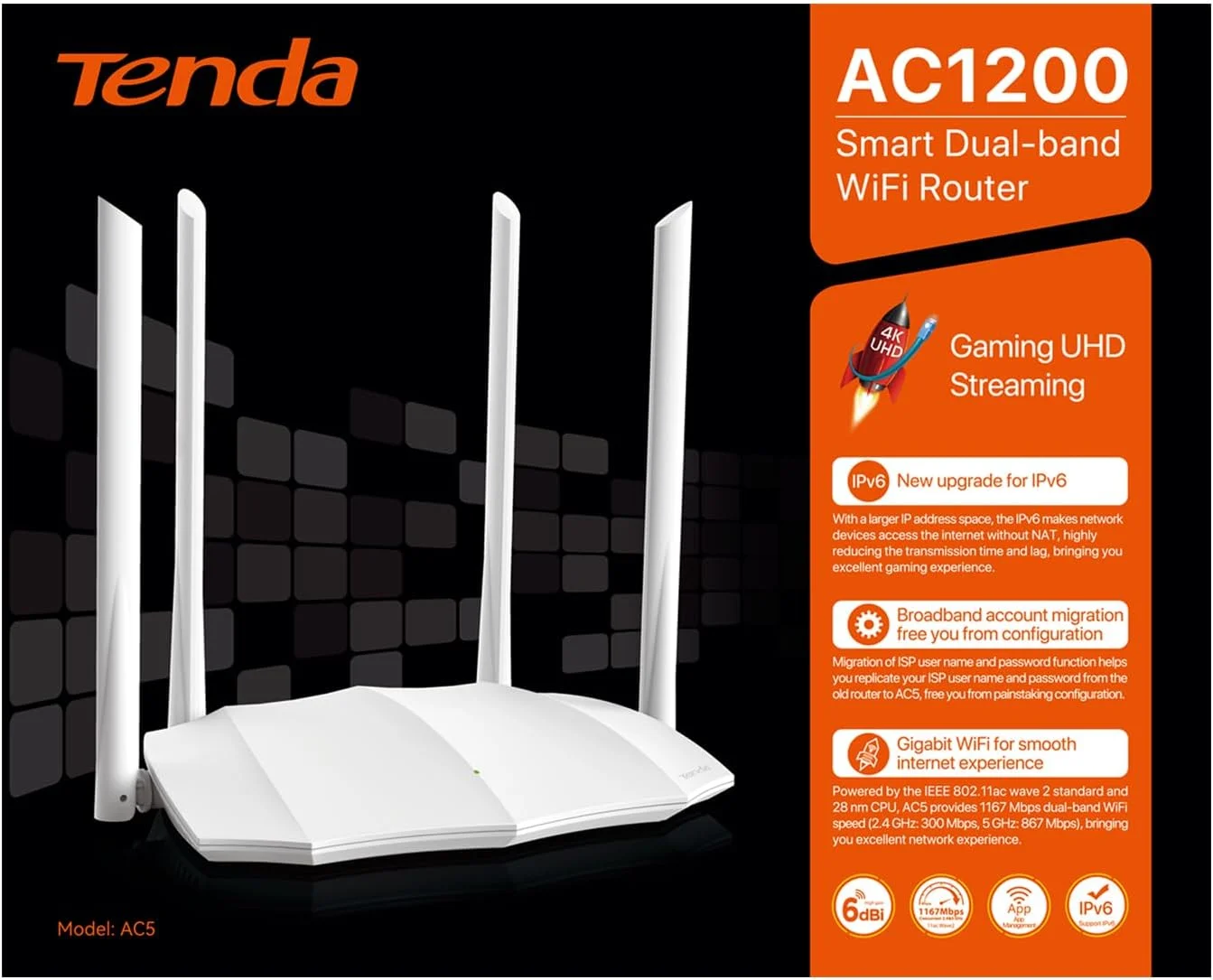 روتر بی سیم دو بانده Tenda AC5 1200MBPS، روتر دو بانده (2.4 گیگاهرتز / 5 گیگاهرتز) اترنت سریع سفید روتر بی سیم دو بانده Tenda AC5 1200MBPS، روتر دو بانده (2.4 گیگاهرتز / 5 گیگاهرتز) اترنت سریع سفید